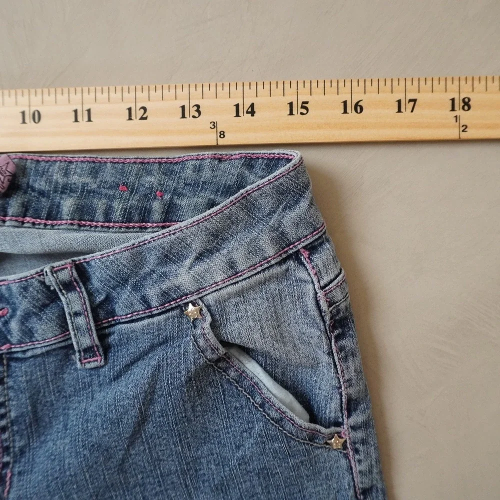 Vintage Bubblegum Jeans 16 Girls Blue Star Embroidery Pink Stitch Y2K Denim
